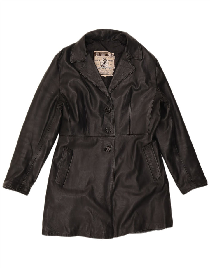 Vintage Womens Leather Coat IT 46 Large Black Leather