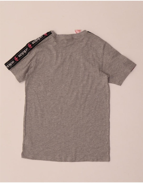 ADIDAS Girls Graphic T-Shirt Top 9-10 Years Grey Colourblock Cotton