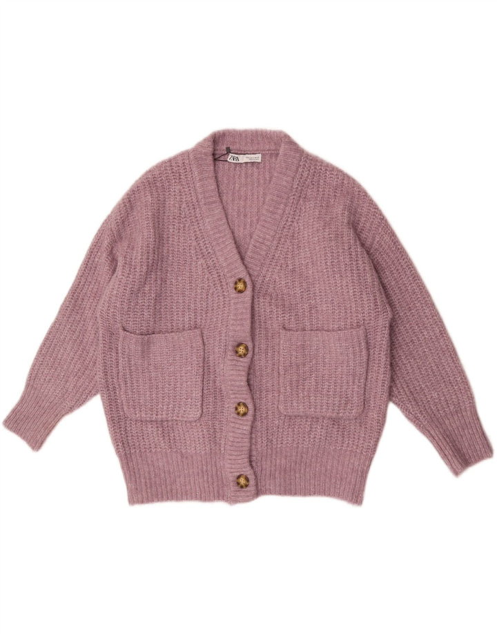 Zara Womens Oversized Cardigan Sweater UK 10 Small Pink Polyester