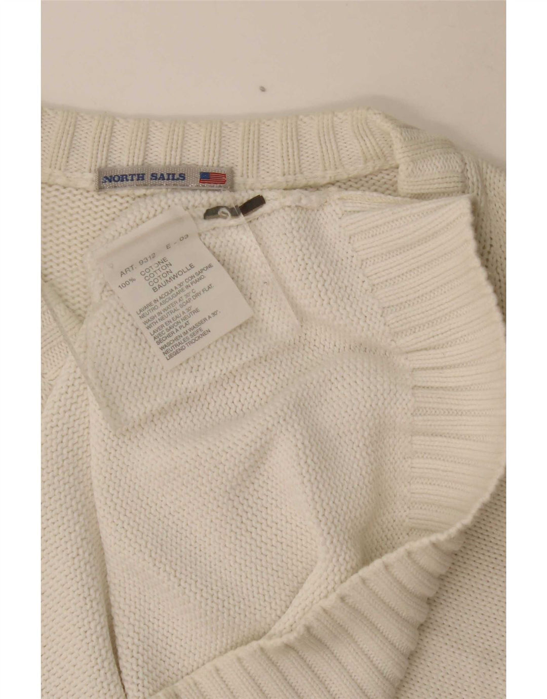 North Sails Mens V-Neck Jumper Sweater Medium White Cotton