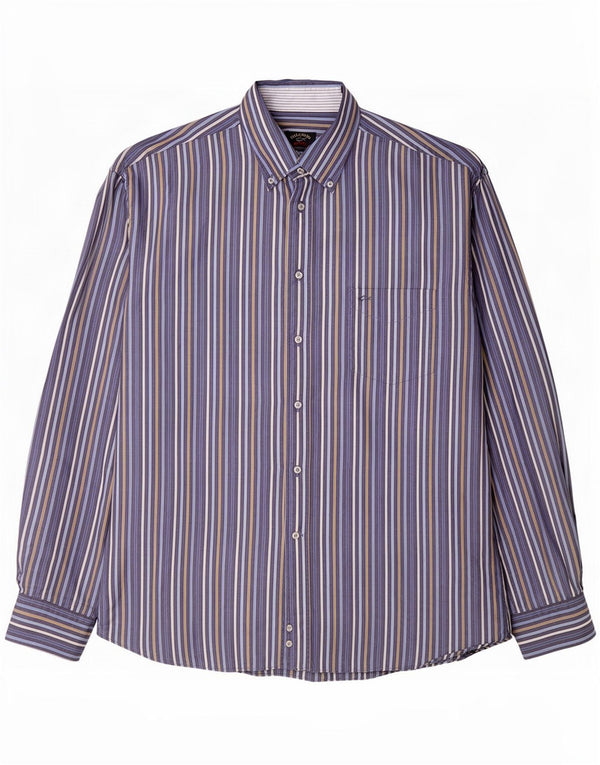Paul & Shark Mens Shirt Size 45 XL Navy Blue Pinstripe Cotton