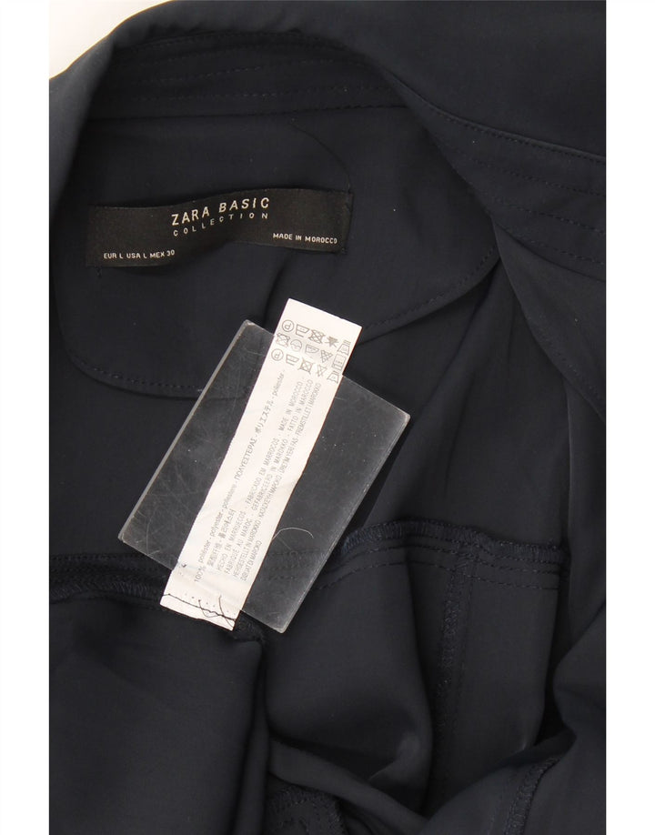 Zara Womens Trench Coat UK 16 Large Navy Blue Polyester