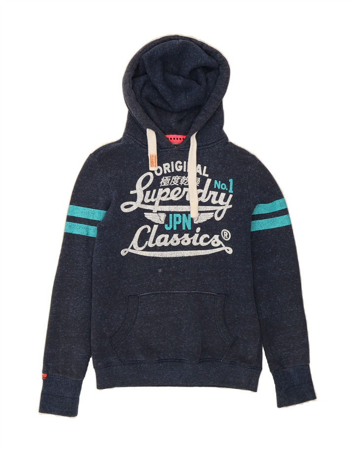 SUPERDRY Womens Graphic Oversized Sweatshirt Jumper UK 6 XS Navy Blue Vintage Superdry and Second-Hand Superdry from Messina Hembry 