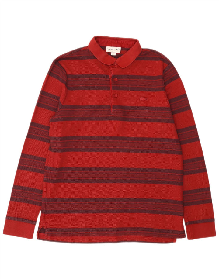 Lacoste Mens Long Sleeve Polo Shirt Size 3 Small Red Striped Cotton