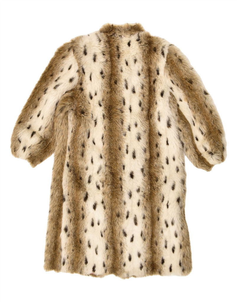 VINTAGE Womens Faux Fur Overcoat UK 16 Large Beige Animal Print Acrylic | Vintage Vintage | Thrift | Second-Hand Vintage | Used Clothing | Messina Hembry 