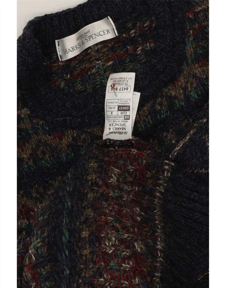 Marks & Spencer Mens Crew Neck Jumper Sweater Medium Navy Blue Fair Isle
