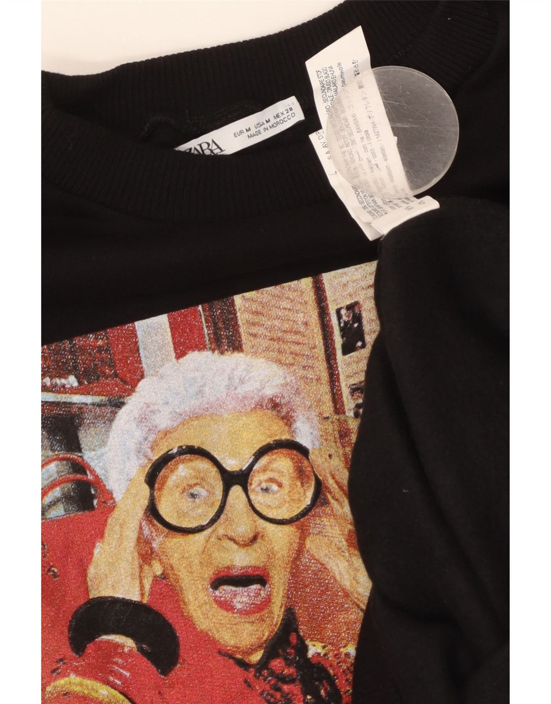 ZARA Womens Graphic Sweatshirt Jumper UK 14 Medium Black Cotton