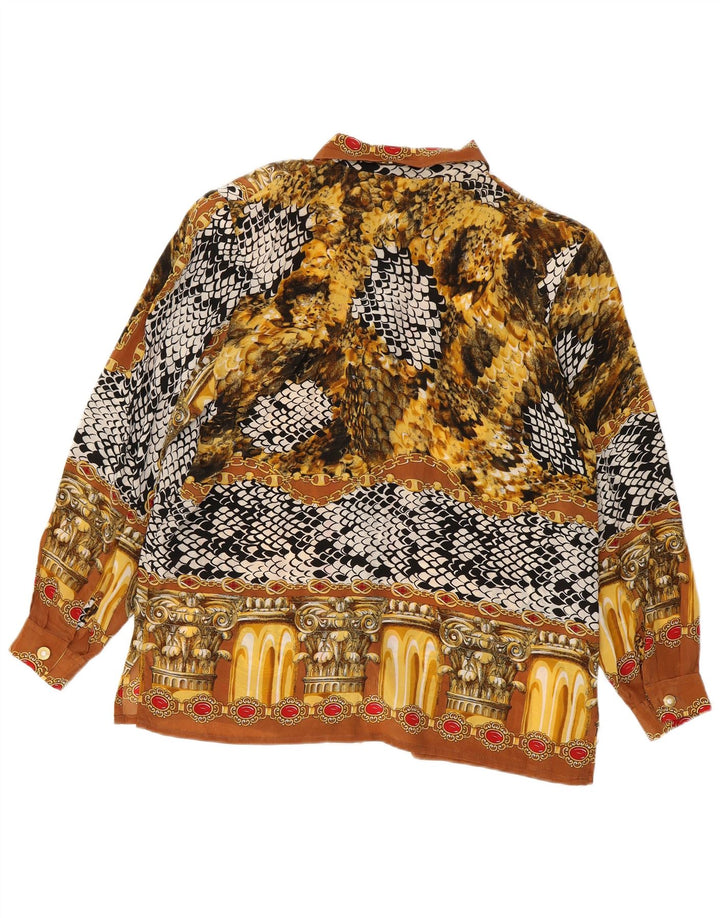 Linda's Womens Abstract Pattern Shirt Blouse UK 18 XL Brown Silk