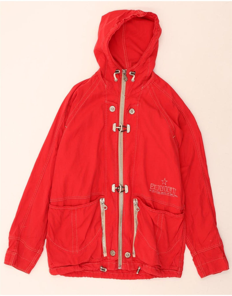 VINTAGE Mens Hooded Windbreaker Jacket UK 36 Small Red Cotton Vintage Vintage and Second-Hand Vintage from Messina Hembry 