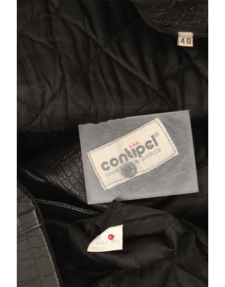 Conbipel Womens Double Breasted Coat IT 40 Small Black Animal Print