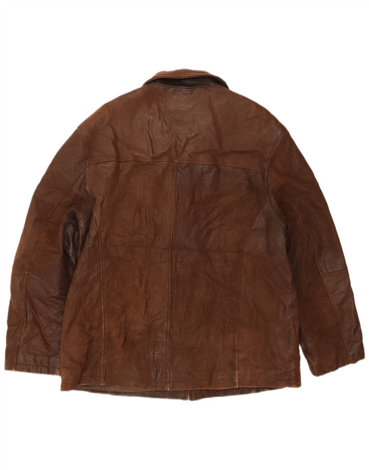VINTAGE Mens Leather Jacket IT 54 2XL Brown