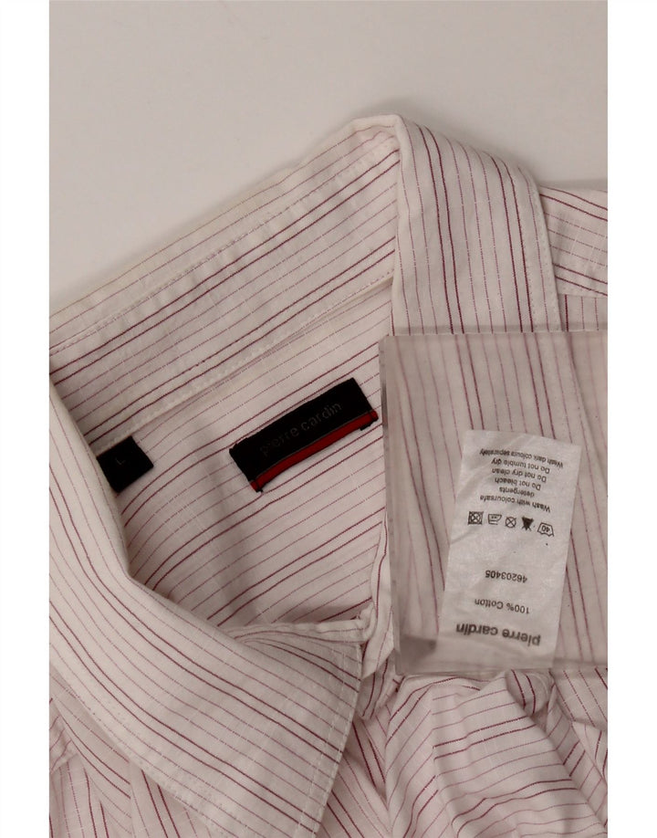 Pierre Cardin Mens Short Sleeve Shirt Large White Striped Cotton