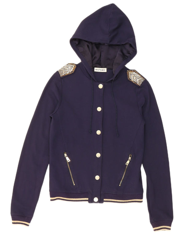 Vintage Womens Military Hooded Varsity Jacket UK 10 Small Navy Blue Viscose
