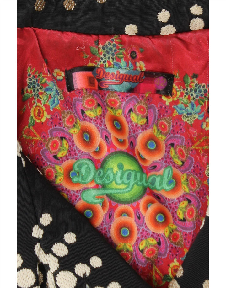 Desigual Womens Overcoat EU 42 Large Black Floral Acrylic
