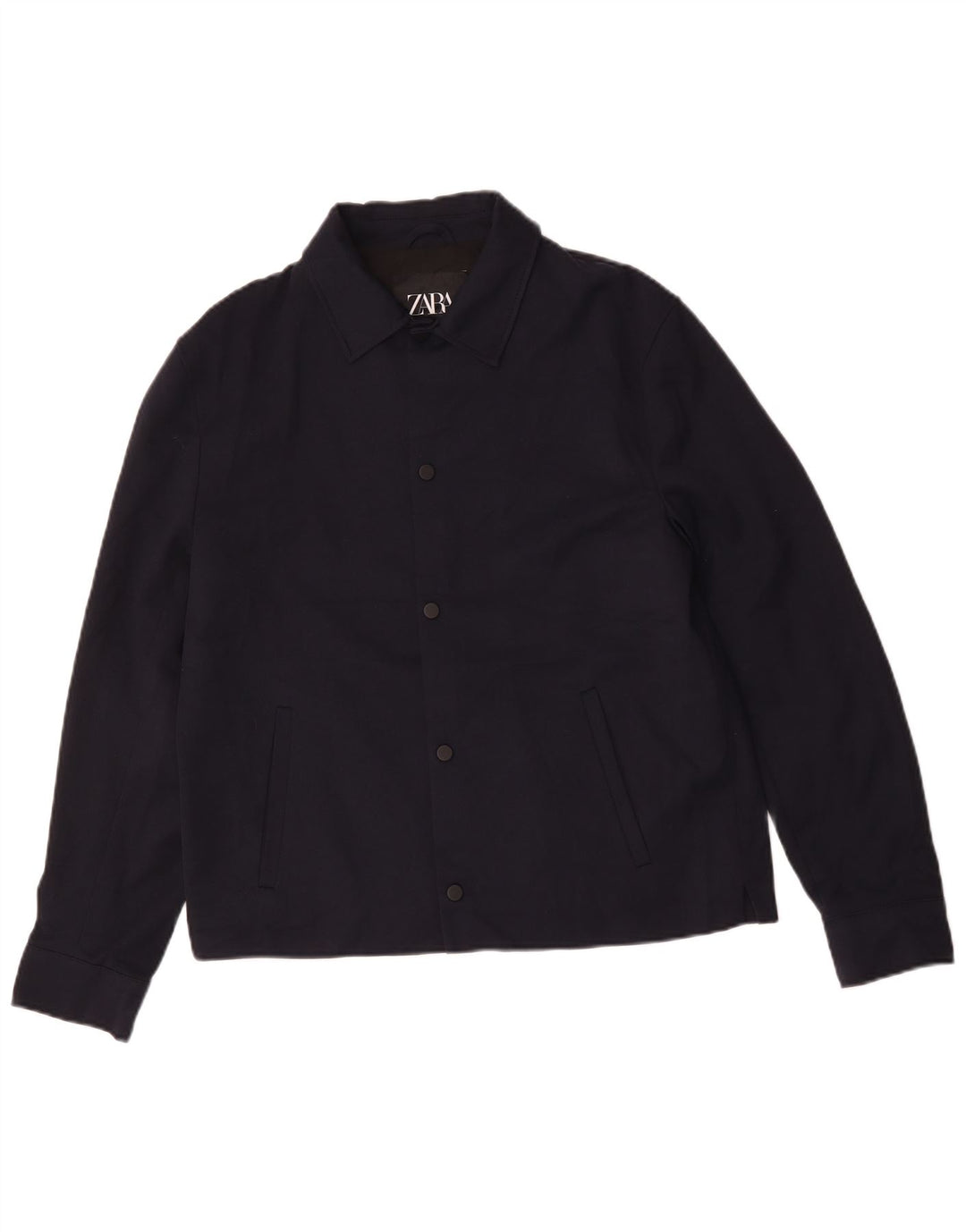 Zara Mens Bomber Jacket UK 40 Large Navy Blue Polyester