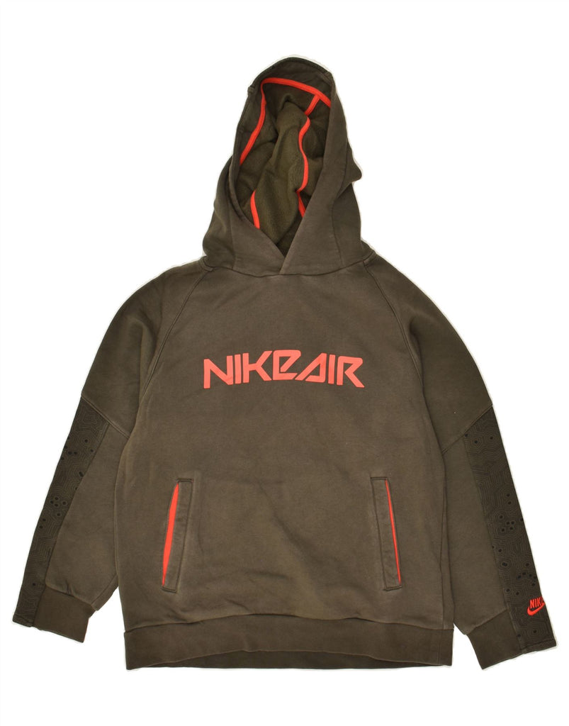 NIKE Boys Graphic Hoodie Jumper 12-13 Years Large Khaki Cotton | Vintage Nike | Thrift | Second-Hand Nike | Used Clothing | Messina Hembry 