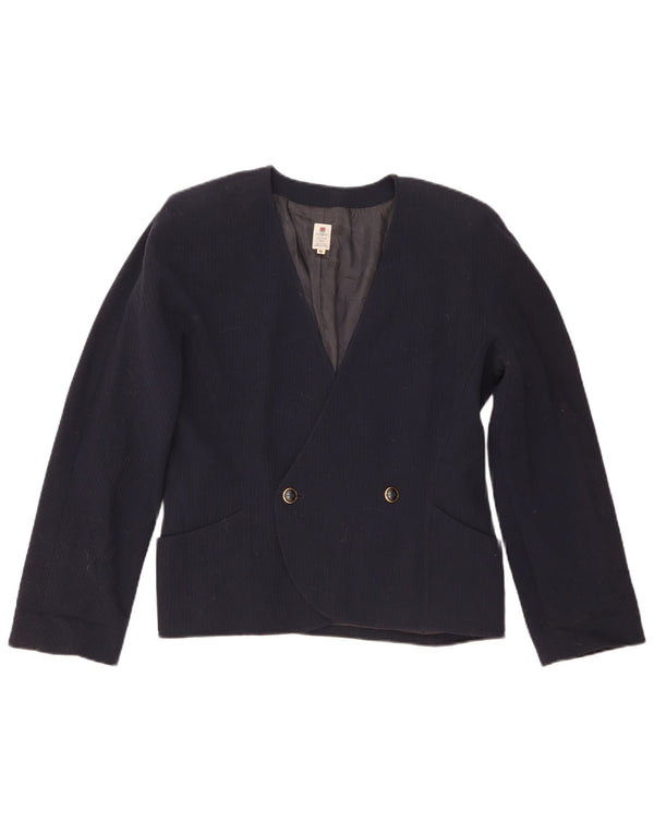 Ungaro Womens Double Breasted Blazer Jacket IT 48 XL Navy Blue Wool