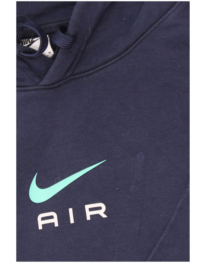 NIKE Mens Graphic Hoodie Jumper Medium Navy Blue Colourblock Cotton