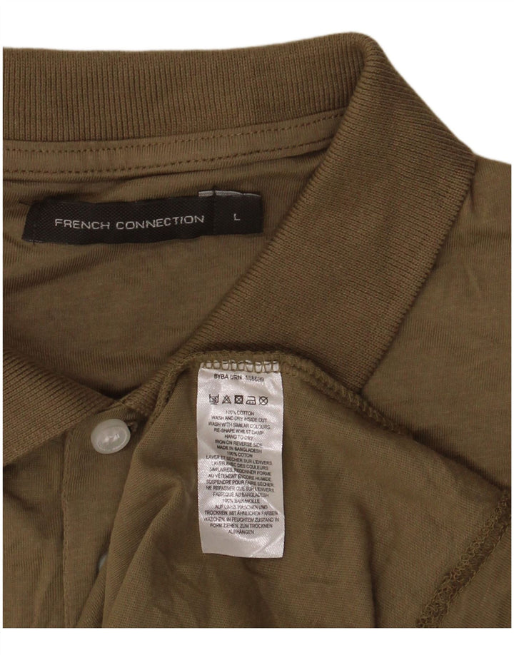 French Connection Mens Polo Shirt Large Khaki Cotton