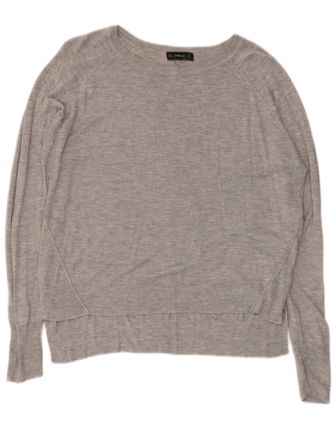 Zara Womens Crop Boat Neck Jumper Sweater UK 14 Medium Grey