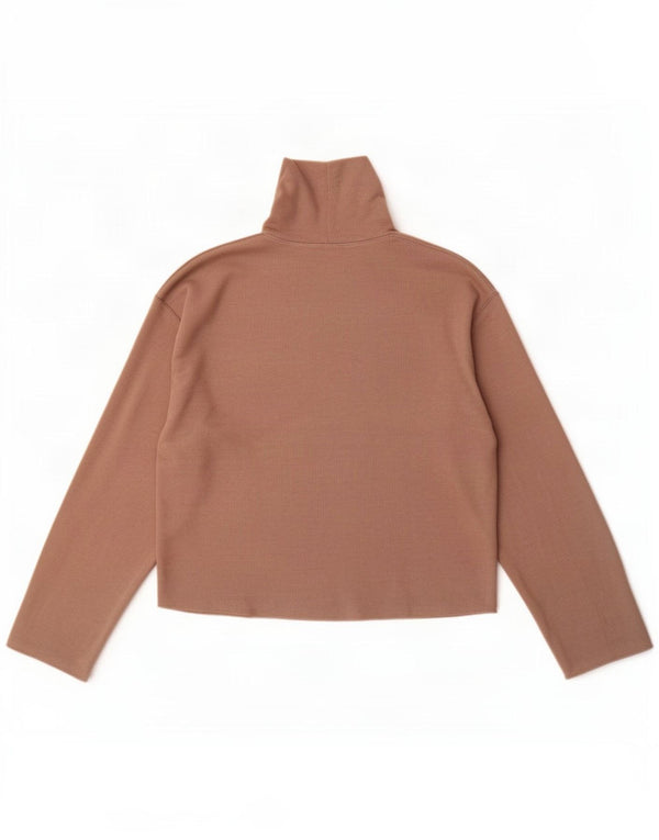 Zara Womens Crop Top Long Sleeve UK 16 Medium Beige Cotton