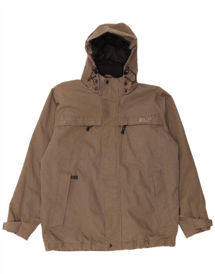 Jack Wolfskin Mens Hooded Windbreaker Jacket UK 40 Large Brown Polyester
