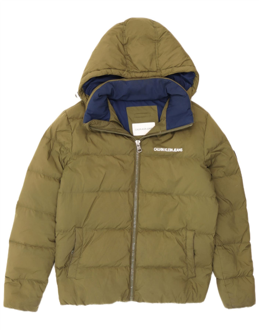 Calvin Klein Jeans Mens Hooded Padded Jacket UK 36 Small Khaki Polyester