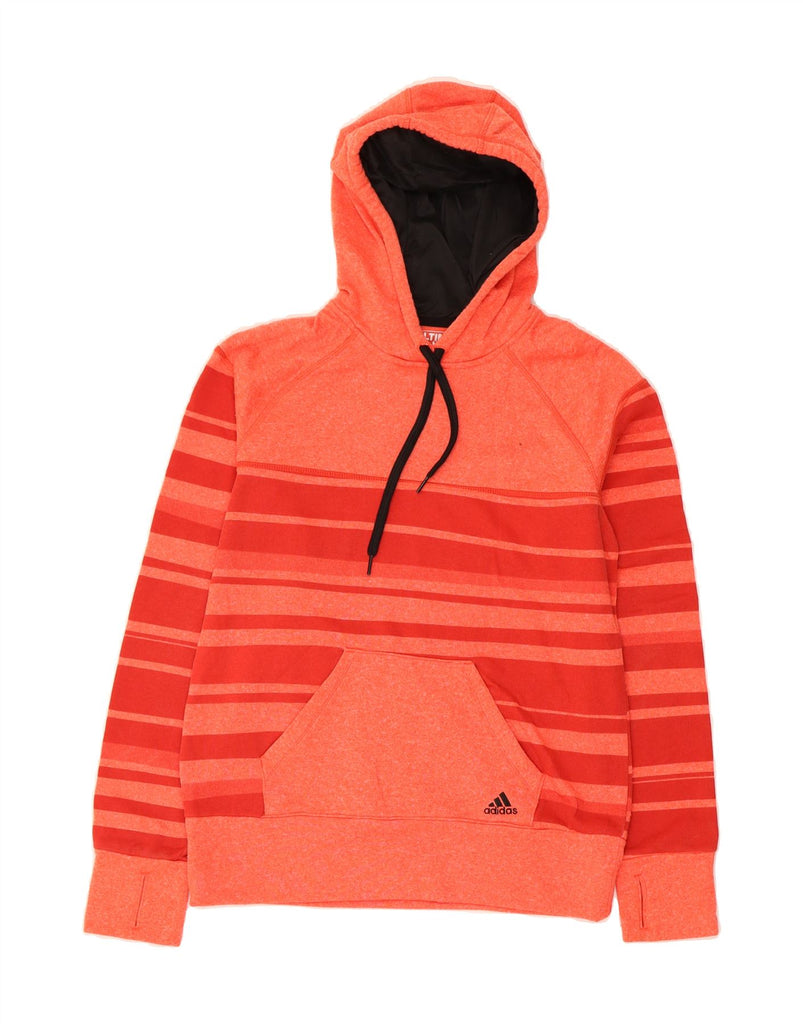 ADIDAS Womens Climawarm Hoodie Jumper UK 14 Medium Pink Striped Polyester Vintage Adidas and Second-Hand Adidas from Messina Hembry 