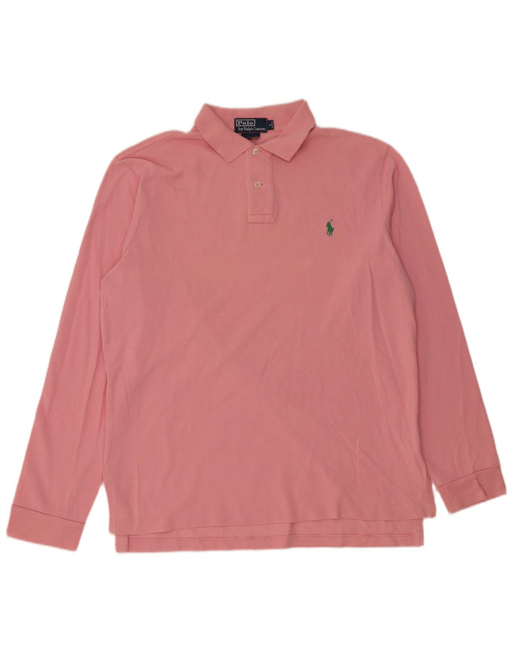 POLO RALPH LAUREN Mens Custom Fit Long Sleeve Polo Shirt Large Pink Cotton
