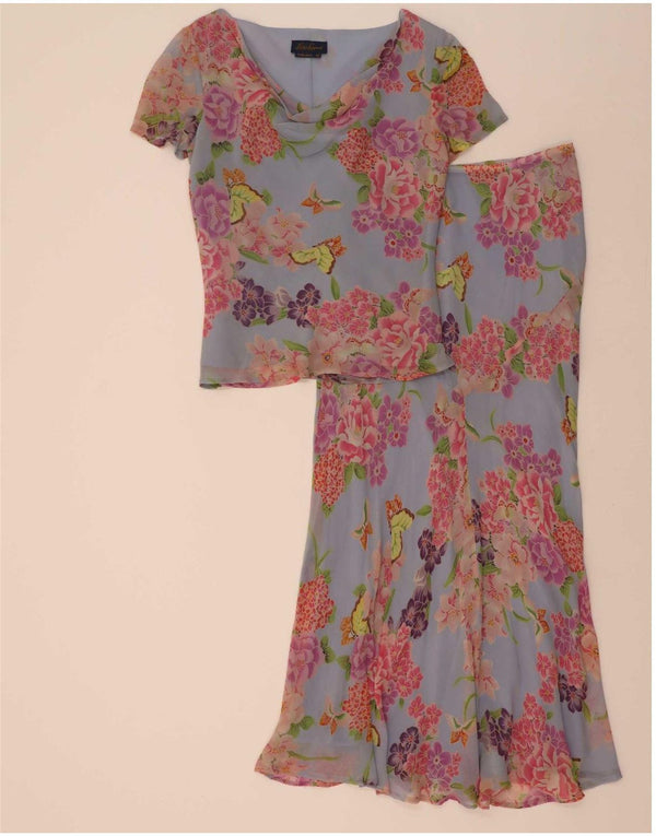 Luisa Spagnoli Womens 2 Piece Skirt Set IT 42 Medium W30  Blue Floral Silk