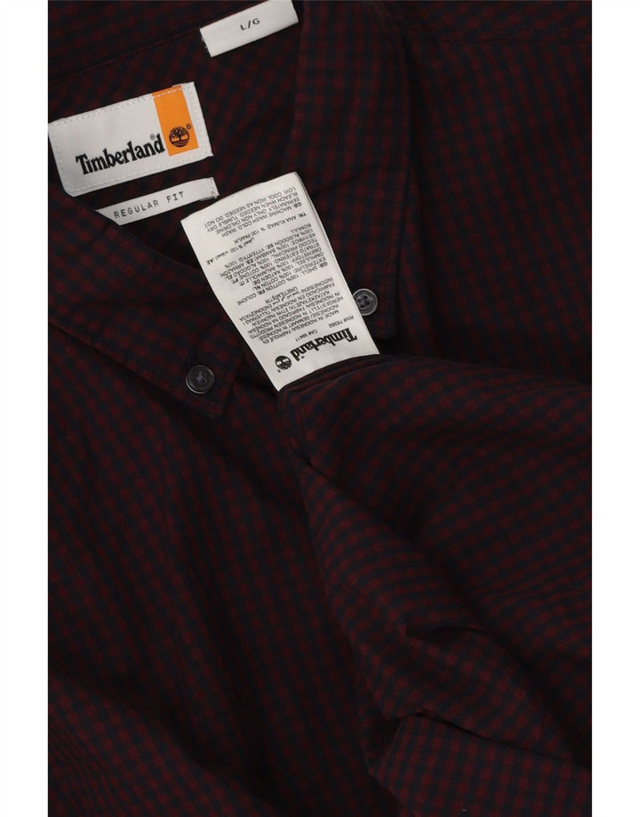 Timberland Mens Regular Fit Shirt Large Burgundy Gingham Cotton