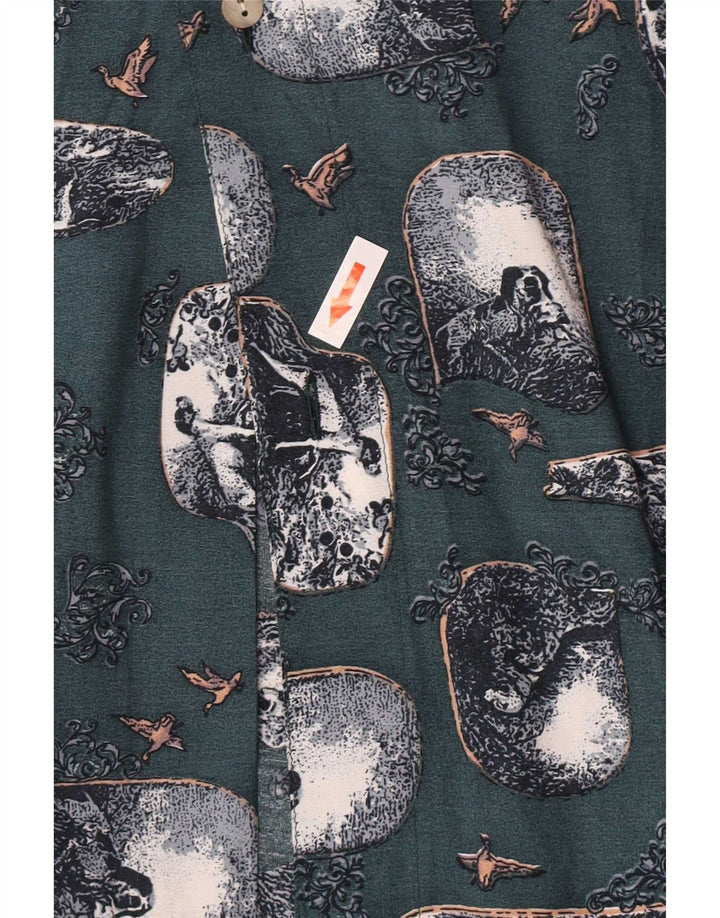 Vintage Mens Abstract Pattern Shirt Large Green Viscose