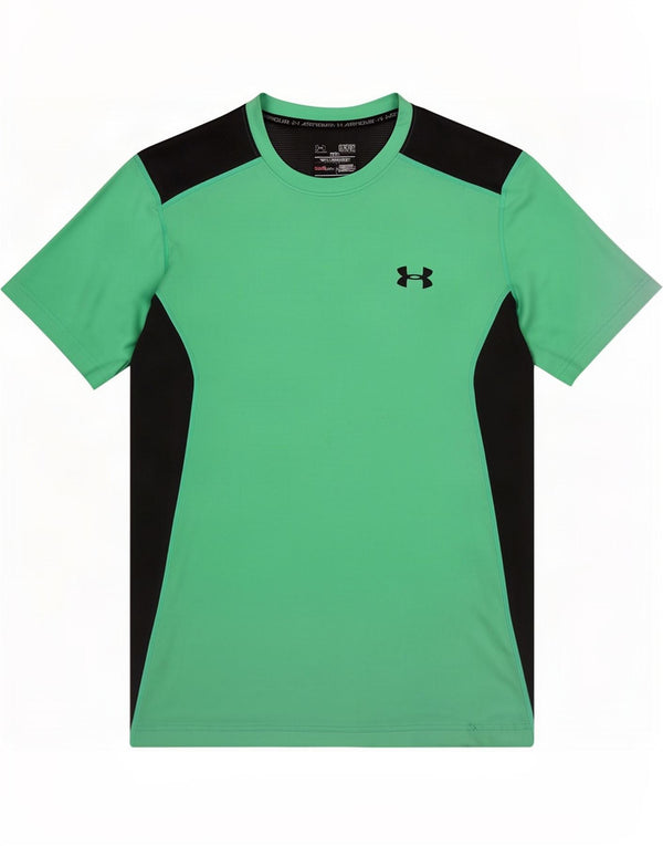 Under Armour Mens Heat Gear T-Shirt Top Small Green Colourblock Polyester