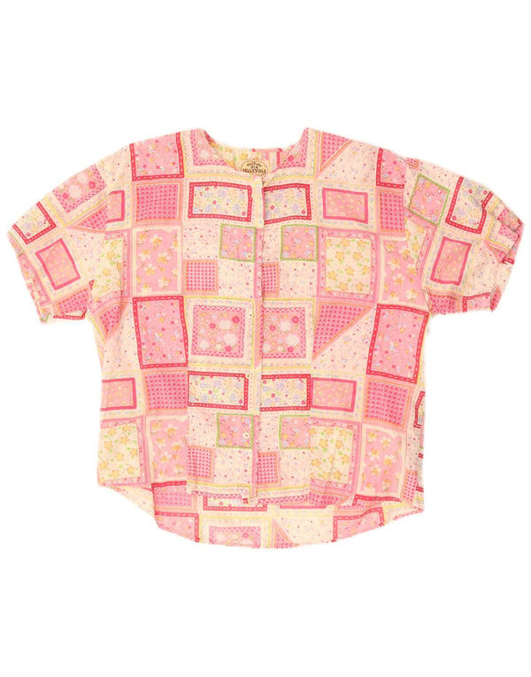 Vintage Womens Short Sleeve Shirt Blouse UK 16 Large Pink Patchwork