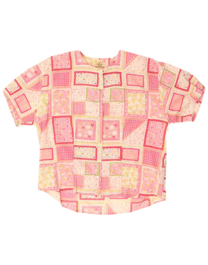 Vintage Womens Short Sleeve Shirt Blouse UK 16 Large Pink Patchwork