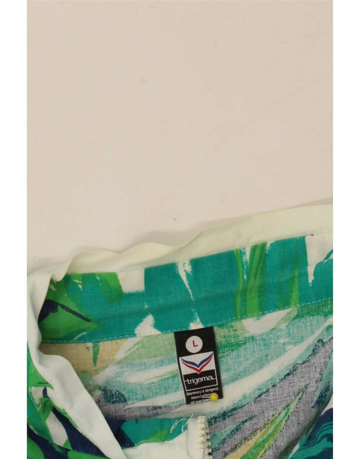 Trigema Womens Oversized Tracksuit Top Jacket UK 16 Large Green Floral