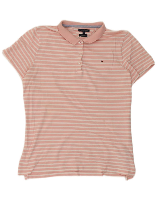 Tommy Hilfiger Womens Classic Fit Polo Shirt UK 14 Large Pink Striped
