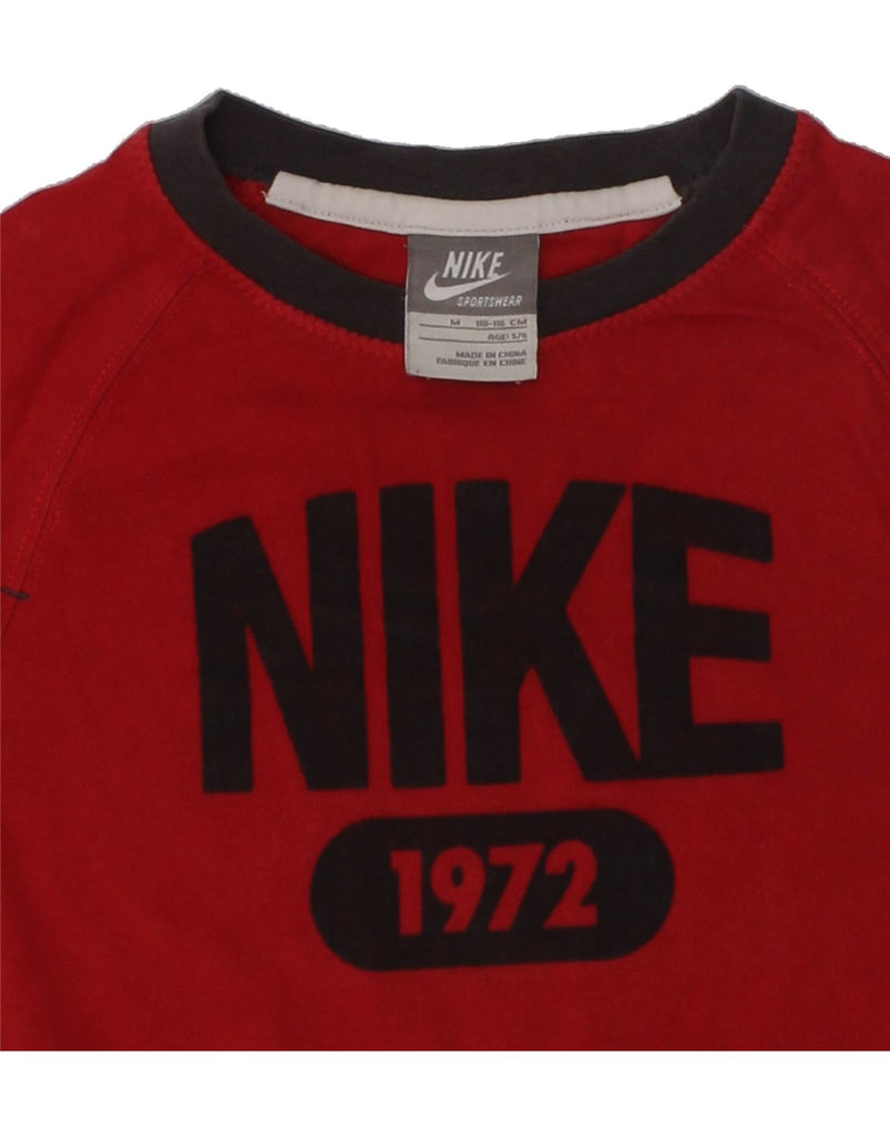 NIKE Boys Graphic Top Long Sleeve 5-6 Years Medium Red Colourblock | Vintage Nike | Thrift | Second-Hand Nike | Used Clothing | Messina Hembry 