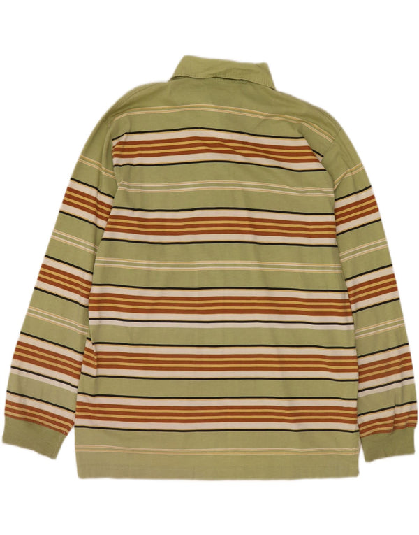 Marlboro Classics Mens Rugby Polo Shirt Large Green Striped Cotton