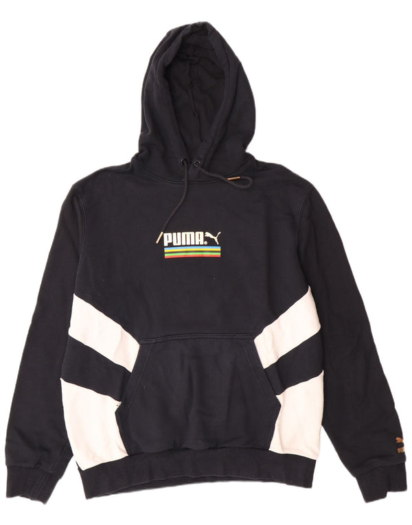 PUMA Mens Graphic Hoodie Jumper Large Black Colourblock Cotton