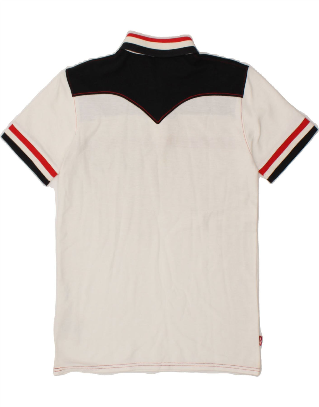 LEVI'S Boys Graphic Polo Shirt 12-13 Years Medium White Colourblock Cotton Vintage Levi's and Second-Hand Levi's from Messina Hembry 
