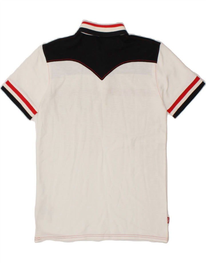 LEVI'S Boys Graphic Polo Shirt 12-13 Years Medium White Colourblock Cotton Vintage Levi's and Second-Hand Levi's from Messina Hembry 