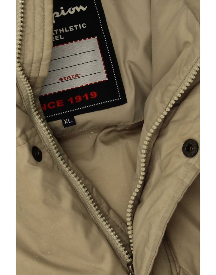 Champion Mens Hooded Padded Jacket UK 42 XL Beige Polyamide