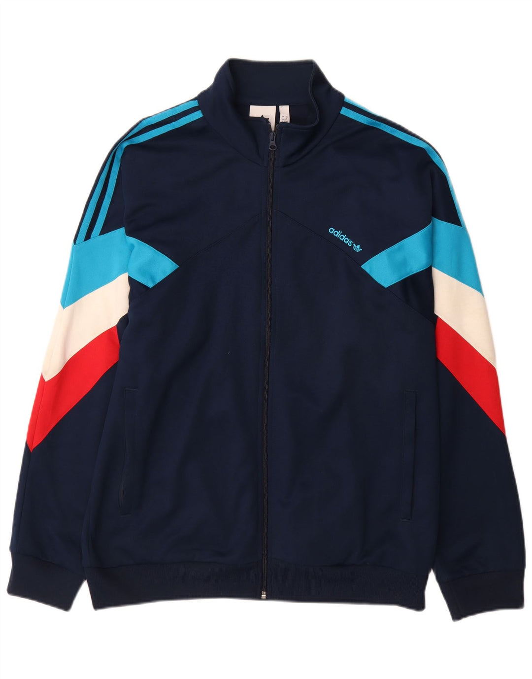 Adidas Mens Tracksuit Top Jacket Large Navy Blue Colourblock Polyester