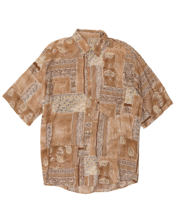 VINTAGE Mens Short Sleeve Shirt Large Brown Patchwork