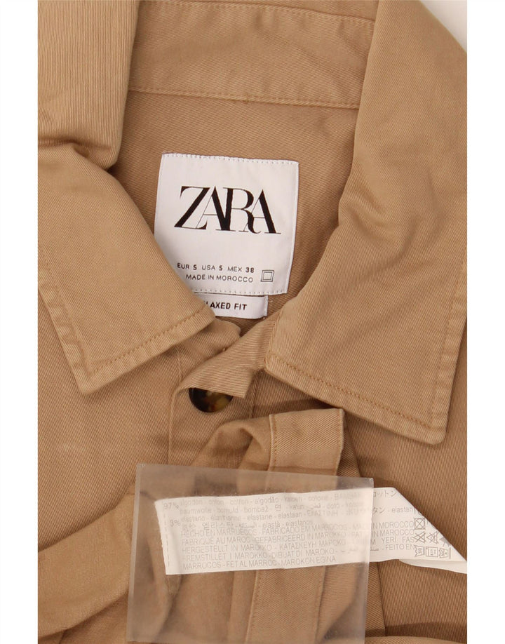 ZARA Mens Relaxed Fit Shirt Small Beige Cotton
