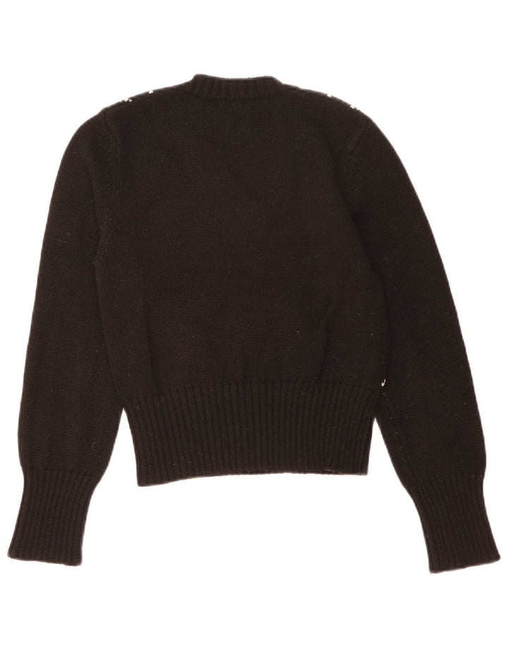 Benetton Womens V-Neck Jumper Sweater UK 12 Medium Black Argyle/Diamond