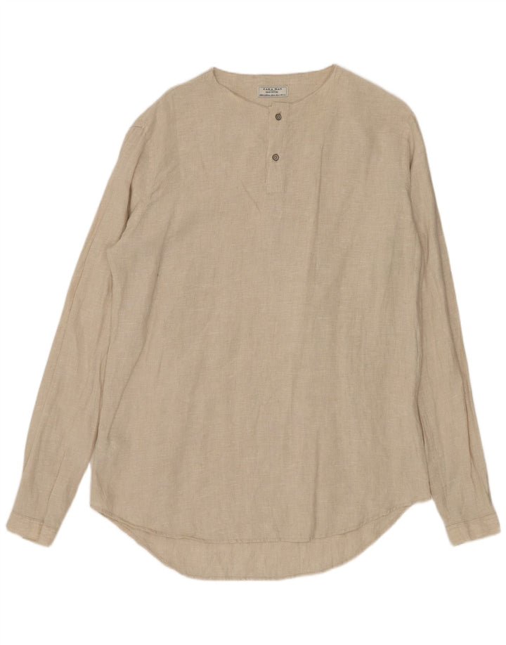 Zara Mens Pullover Shirt Medium Beige Linen
