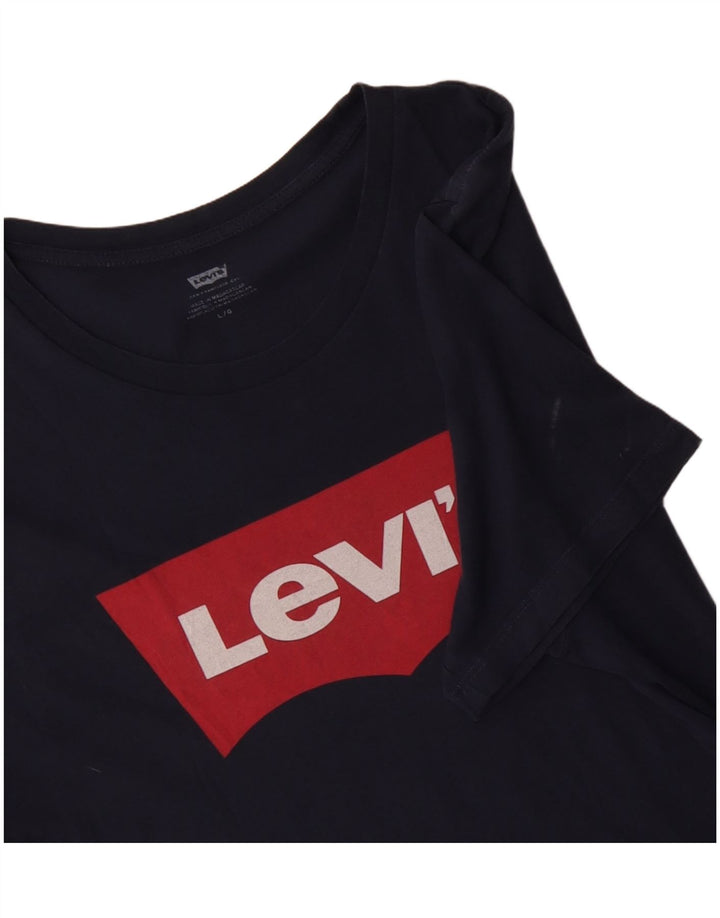 LEVI'S Mens Graphic T-Shirt Top Large Navy Blue Cotton