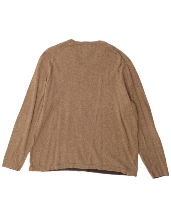 Eddie Bauer Mens V-Neck Jumper Sweater XL Brown Cotton